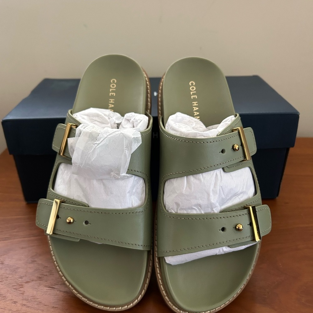 NIB Cole Haan Marisol Leather Footbed Sandals- Oil Green Size: 7 - Picture 2 of 4